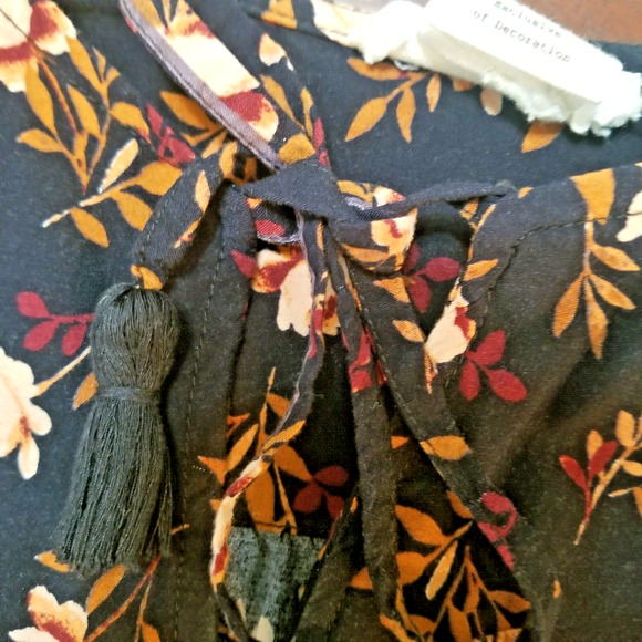 Beach Lunch Lounge Dress Black Floral Knee Length Boho Peasant Prairie Sz L - Picture 5 of 12